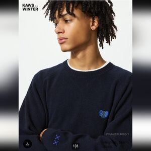 KAWS x Uniqlo Winter Lambswool Dark Navy Blue XX Crewneck Sweater